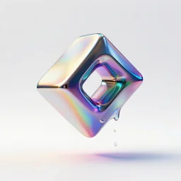 a colorful abstract 3D object of a chrome geometric shape on a white background dripping on the floor by David McLeod and Alberto Seveso, Blender Render, Transparent, Holographic, unreal engine, highly detailed, album cover art