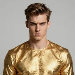 portrait of arrogant powerful young man with gold clothes, by greg rutkowski, by zdzislaw beksinski, very detailed, ornate, intricate, octane render, dark color lighting, volumetric lighting, 8 5 mm