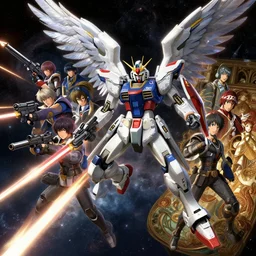 highly detailed vfx portrait of a gundam with wings of feathers beam saber fighting in space with a beam gun, unreal engine, greg rutkowski, loish, rhads, beeple, makoto shinkai and lois van baarle, ilya kuvshinov, rossdraws, tom bagshaw, alphonse mucha, global illumination, detailed and intricate environment