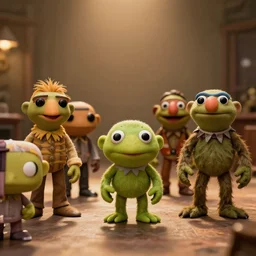 wide view long cinematic shot, the muppets funko pop, warm lighting, photorealistic, realistic, detailed, 2 4 mm, 8 k