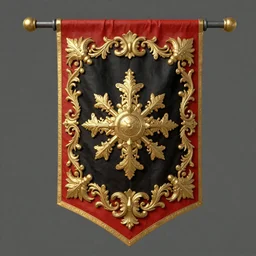 black red and gold baroque detailed filigree banner warhammer concept art, military standard