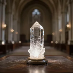 a glowing crystal is sitting on the table of a great hall in a castle, clear focus, bokeh effect, high res, hasselblad, dslr, professional, cinematic
