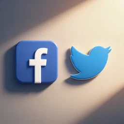 Facebook logo after merging with Twitter, 3d render