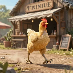 a photoshopped picture of a tavern walking on chicken legs, exterior shot, high quality fantasy art, 4 k