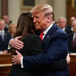 trump and aoc hugging each other in a friendly manner in congress hyperrealistic, octane render, 4 k
