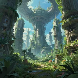 Interior of an abandoned utopian city, overgrown with plants, rendered by Beeple, by Makoto Shinkai, syd meade, synthwave style, environment concept, digital art, unreal engine, WLOP, trending on artstation, 4K UHD image, octane render,