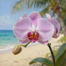 a beautiful orchid on a tropical beach, ultra realistic, depth of field, oil painting, martin johnson heade, artstation