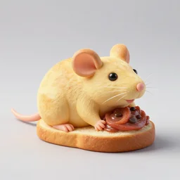 bread sculpture of a rat, food photography, studio lighting, delicious