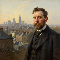 portrait of a victorian town skyline, morning sunlight, 1 9 th century, highly detailed, cinematic lighting, painting in the style of john ward