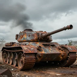 Giant tank covered in rust, post apocalyptic image