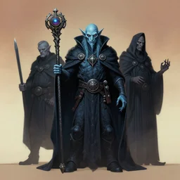 full character potrait of genetic combination between goblin & lich & necromancer, holding a ceremonial staff, wearing a cloak, zdzislaw beksinski, lewis jones, dariusz zawadzki, wayne barlow, warhammer fantasy, cold hue's, warm tone gradient background, concept art, 4 k, ultra - high - definition