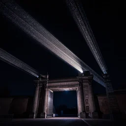 c - beams glitter in the dark near the tannhauser gate, space scene, cinematic lights