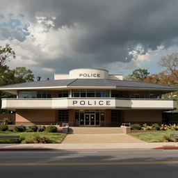 Police station. By Frank Lloyd Wright, concept art, digital painting, highly detailded