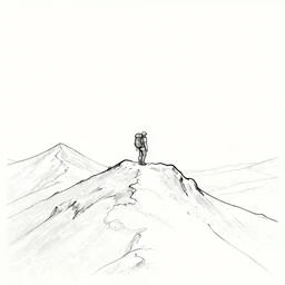 lone backpacker on mountain ridgeline, minimalist line art by moebius, clean long lines, ultra detailed