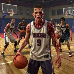 highly detailed portrait teenager rotting zombie basketball players in gta v, playing at a basketball court, horrible rotting flesh, stephen bliss, unreal engine, fantasy art by greg rutkowski, loish, rhads, ferdinand knab, makoto shinkai and lois van baarle, ilya kuvshinov, rossdraws, tom bagshaw, global illumination, detailed and intricate environment