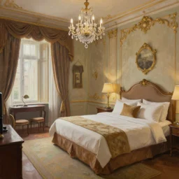 realistic painting of a hotel room, aestheticism, baroque, backroom aesthetic, trending in pinterest