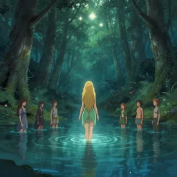 forest nymph rising from the water. view from behind, wide angle view, back view. nuri iyem, james gurney, james jean, greg rutkowski, anato finnstark, davinci, emma watson, gigachad. trending on artstation, starlight, and enchanted dreams