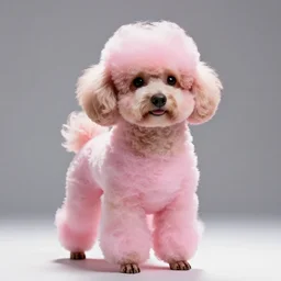 studio photo of a poodle made of pink cotton candy. backlit, studio lighting, canon 85mm f1.4 lens