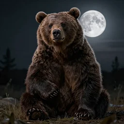 man transforming into a bear at night, full body, hyper realistic, hyper detailed, 8 k, unreal engine, realistic brown fur, full moon background, ray tracing