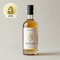 a bottle of liqueur with modern design, studio lighting, product shot, thedieline, behance, packaging award, herbal, nordic