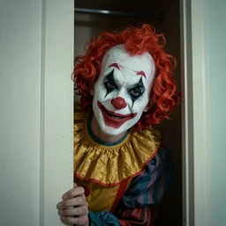 clown peeking head out of closet nightmare