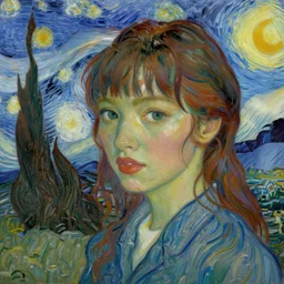 close-up portrait of Lalisa Manobal, original art by Vincent van Gogh, flowy, rgb, rule of thirds, captivating, cinematic, kyoto japan setting