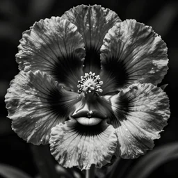 a black and white flower with petals in the shape of eyes noses and lips