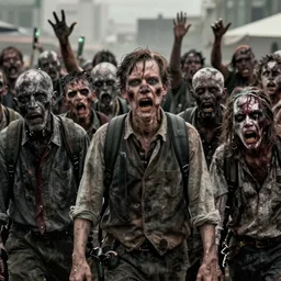 zombie horde apocalypse by, john landis, cinematic, cinematography, still, incredible detail, photorealistic, artstation, epic, horror