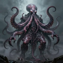 great cthulhu is nightmare made flesh, towering well over 1, 0 0 0 feet high. his head appears as an octopus or squid, with writhing lengths of tentacle reaching 1 0 0 feet or more. his body is a corpulent slab of slime - kissed flesh, generally humanoid except for his enormous size and terrible claws on his hands and feet.
