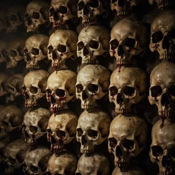 A wall made of bleeding skulls, dramatic lighting, cinematic, establishing shot, high detail, cinematic lighting, post processed, 8k, concept art, artstation, matte painting, in the style of eddie mendoza, raphael lacoste, alex ross
