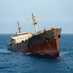Ship wreck in the ocean. Long shot angle.