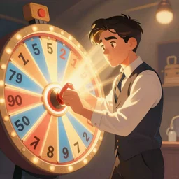 well dressed man spinning price is right wheel, cartoon, ilustration, artwork, style of adult swim