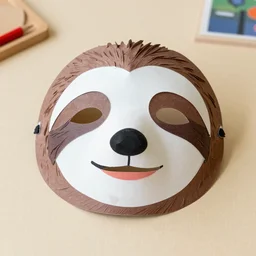 a home made paper mask of an sloth used in an kindergarden workshop