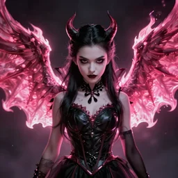 young vampire princess with burning wings 4 k high definition colorful pink and black dramatic lighting artstation trending path traced contrast light and dark cinematic breathtaking by noriyoshi ohrai, patrick woodroffe, and hans zatzka