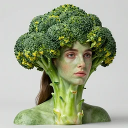 beautiful naturalistic hyperrealistic medium shot studio portrait of sophie marceau looking like broccoli with green skin, hyperrealistic sculpture by ron mueck, photographed by annie liebovitz trending on artstation 8 k shocking detail hyperrealistic