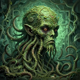 face!!!!!! of cthulu!!!!, background colored profile photo of vine tentacles tentacles made of vines with vines!!!!!!!!!! 4 : 3 aspect ratio, tentacle monster by beksinski!!, mc escher!!! tessellation!!! artstation
