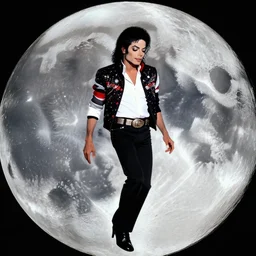close up of Michael Jackson moonwalking on the moon, digital art