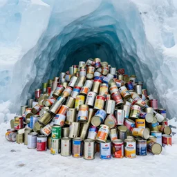 photo big pile of canned foods inside an ice cave