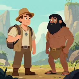 a time traveller explaining the future to a confused neanderthal, digital art, trending on artstation