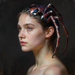 human with spider top half, portrait, fantasy character art