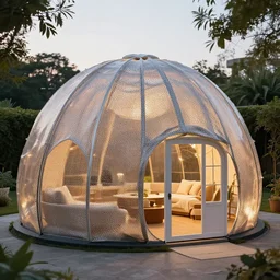 delicious house made from domes and mesh tarp fabric