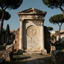 Filmed photo of Rome necropolis, with japanese symbolic