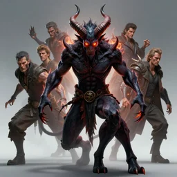 dynamic fullbody portrait of a powerful black demon, long horns, fiery eyes, claws, by greg rutkowski and gaston bussiere and craig mullins and j. c. leyendecker, volumetric lighting, hd