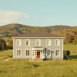 a building in a stunning landscape by Wes Anderson