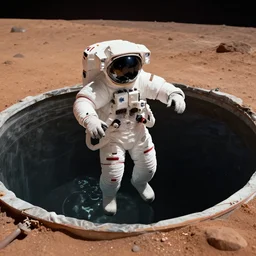 an astronaut floating in a pool on the surface of mars