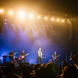 A concert on a stage. Lens flare effect.