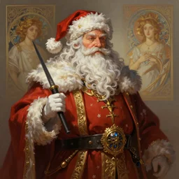 an epic fantasy comic book style full body portrait painting of santa claus. d & d. fantasy. intricate. elegant. highly detailed. digital painting. artstation. concept art. matte. sharp focus. illustration. art by artgerm and greg rutkowski and alphonse mucha