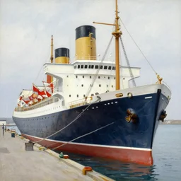 a master gouache painting of a big ship docked at the harbor, sharp focus, very detaied, by gustave caillebottet