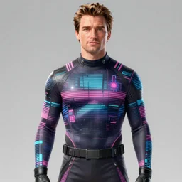 Huge Jackman detailed illustration with futuristic outfit synthwave pattern, smooth, trending on artstation,high definition.