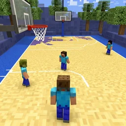 ingame screenshot of a basketball game in minecraft